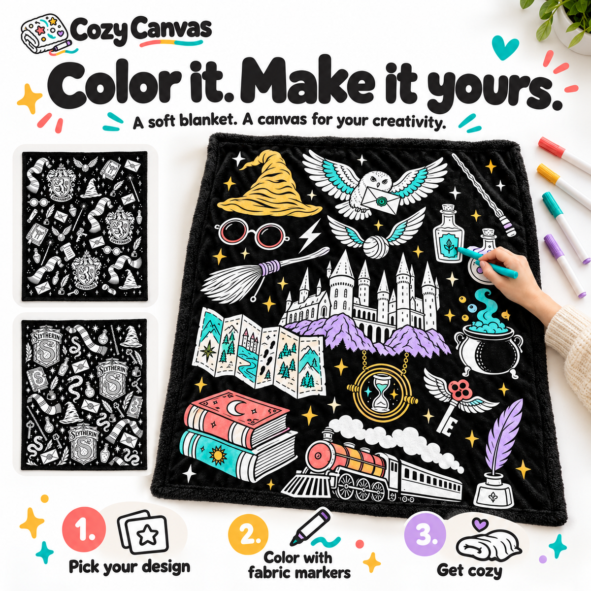 CozyCanvas™ Coloring Blanket – Wizard Edition