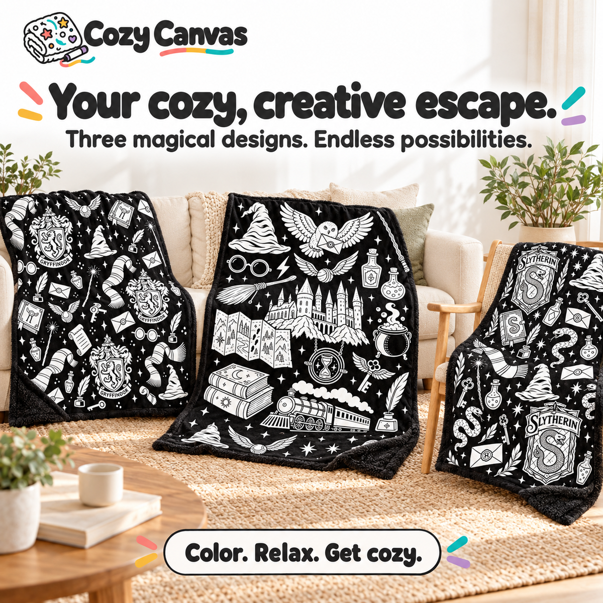CozyCanvas™ Coloring Blanket – Wizard Edition